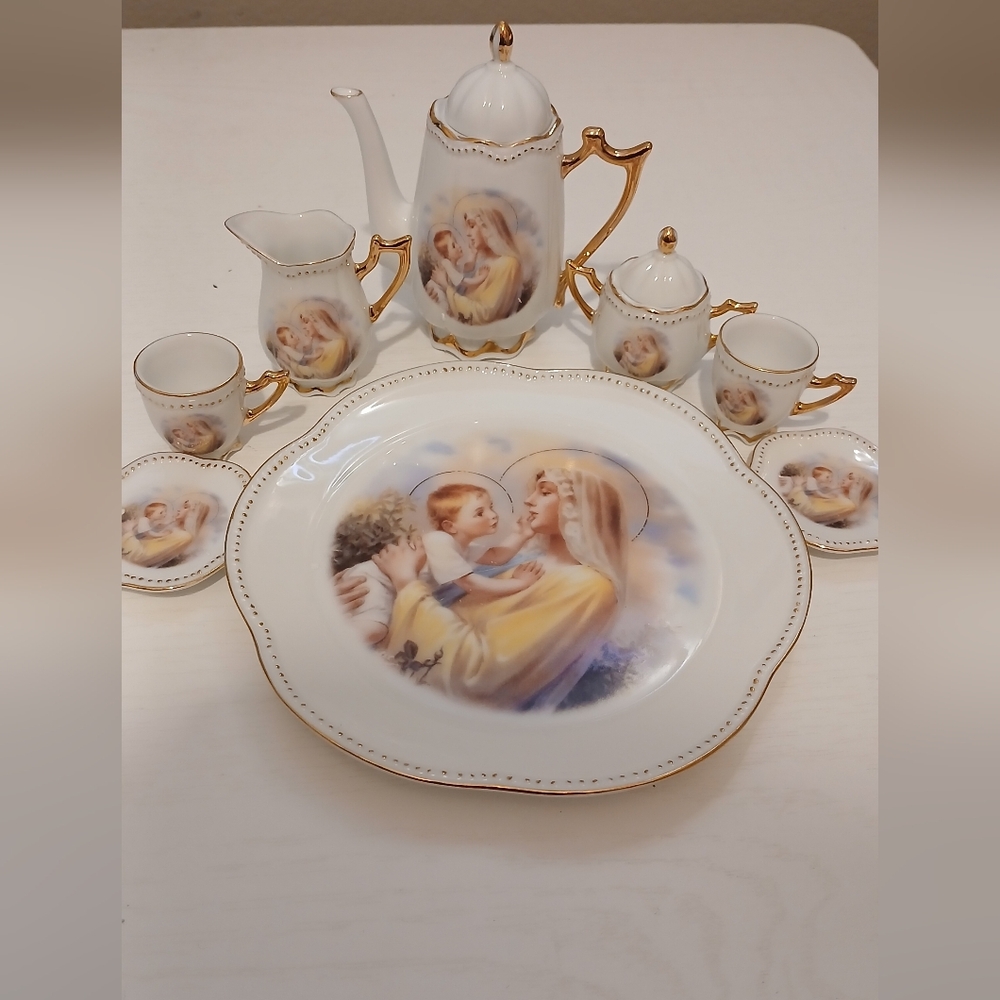 Porcelain Tea Set with Religious Artwork